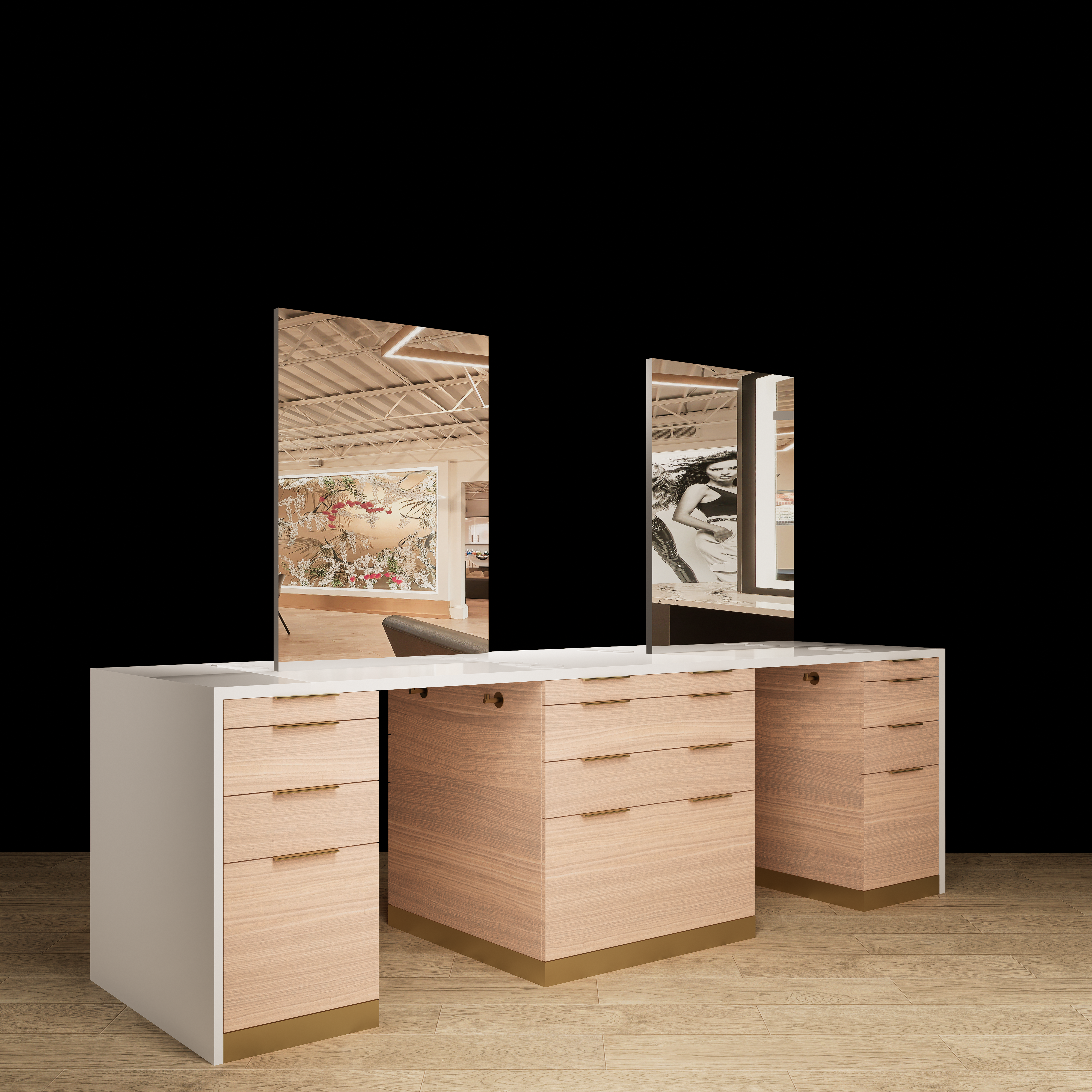Sunset Blvd Double Sided Stylist Station Waterfall Top with Mirrors