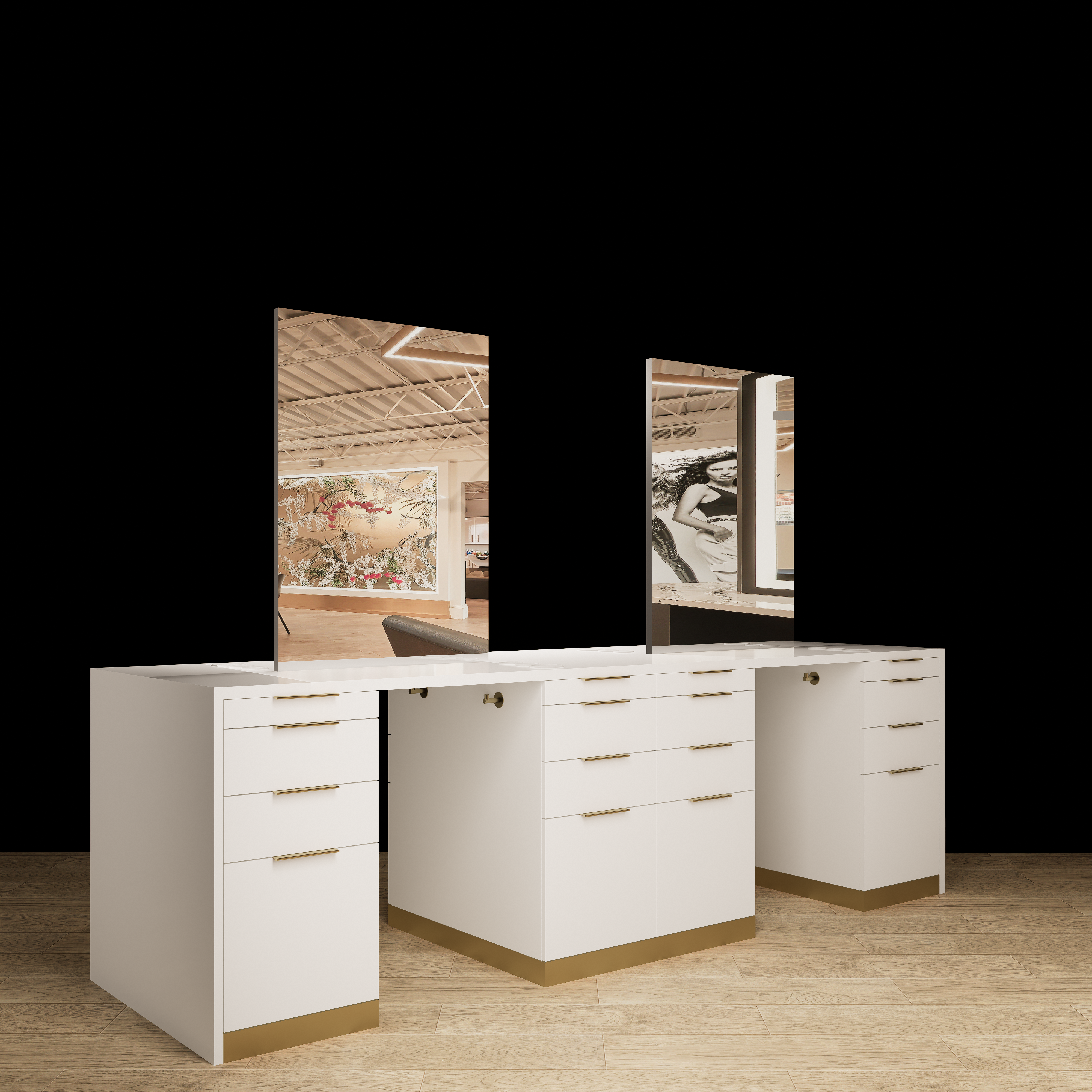 Sunset Blvd Double Sided Stylist Station Waterfall Top with Mirrors - Image 3