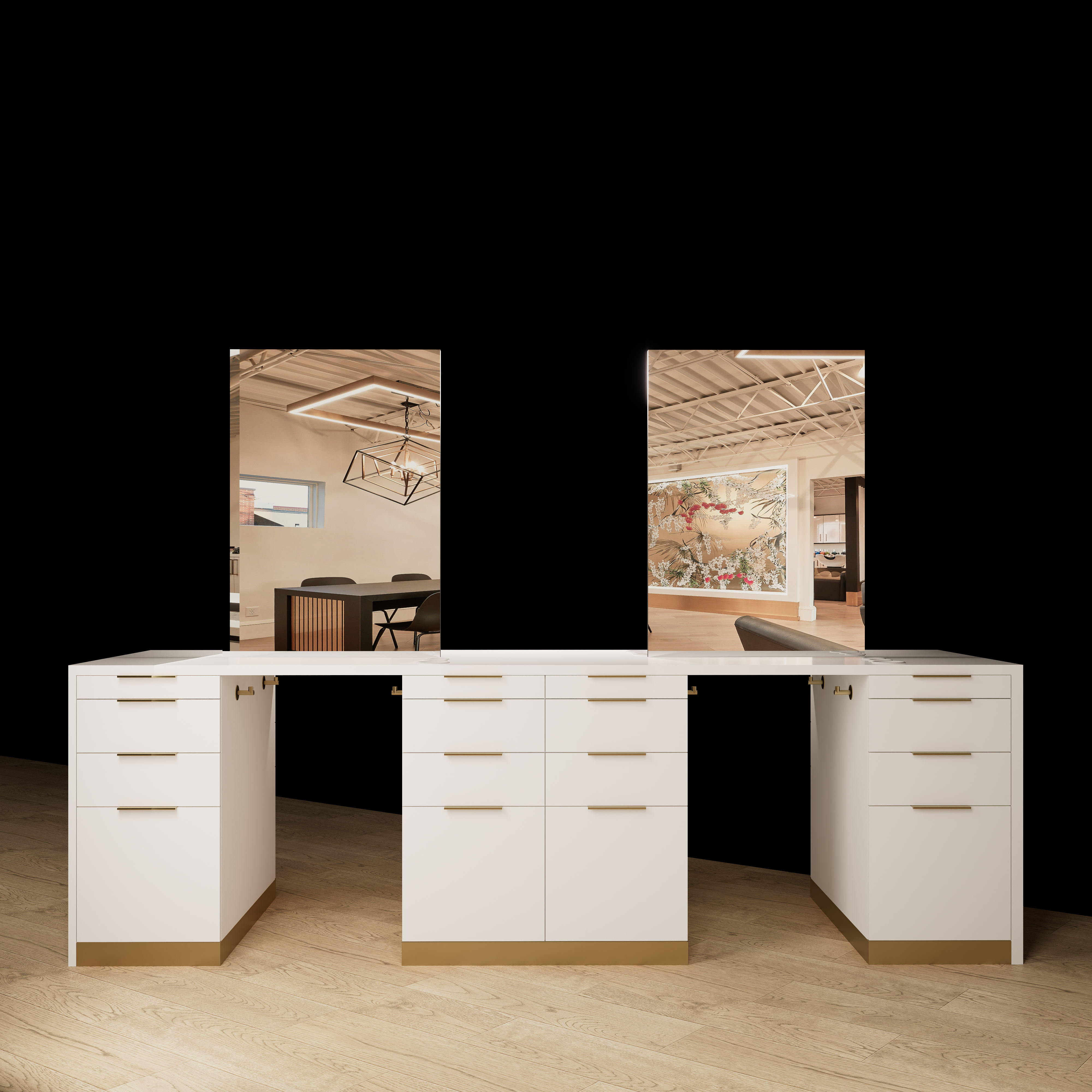 Sunset Blvd Double Sided Stylist Station Waterfall Top with Mirrors - Image 4