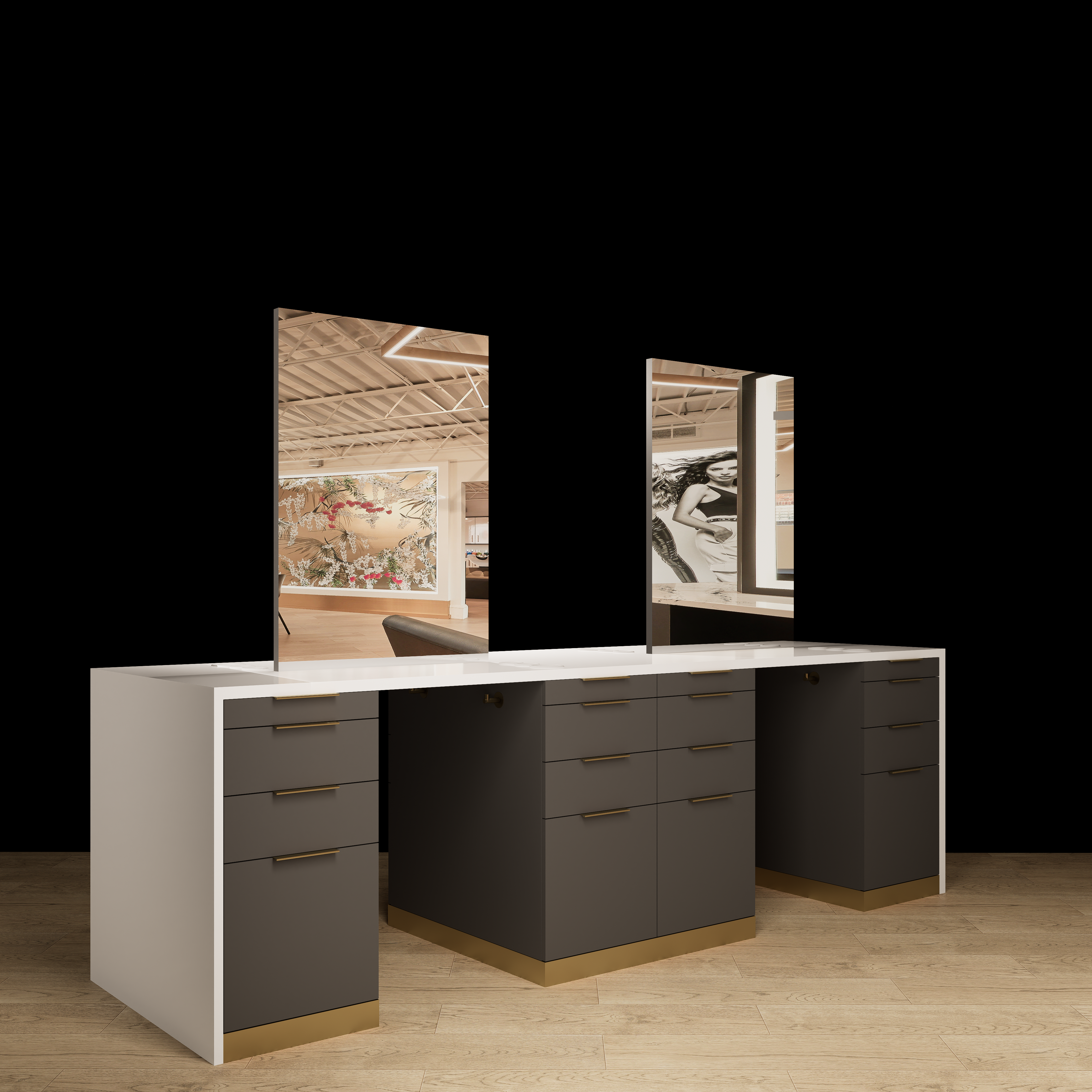 Sunset Blvd Double Sided Stylist Station Waterfall Top with Mirrors - Image 5