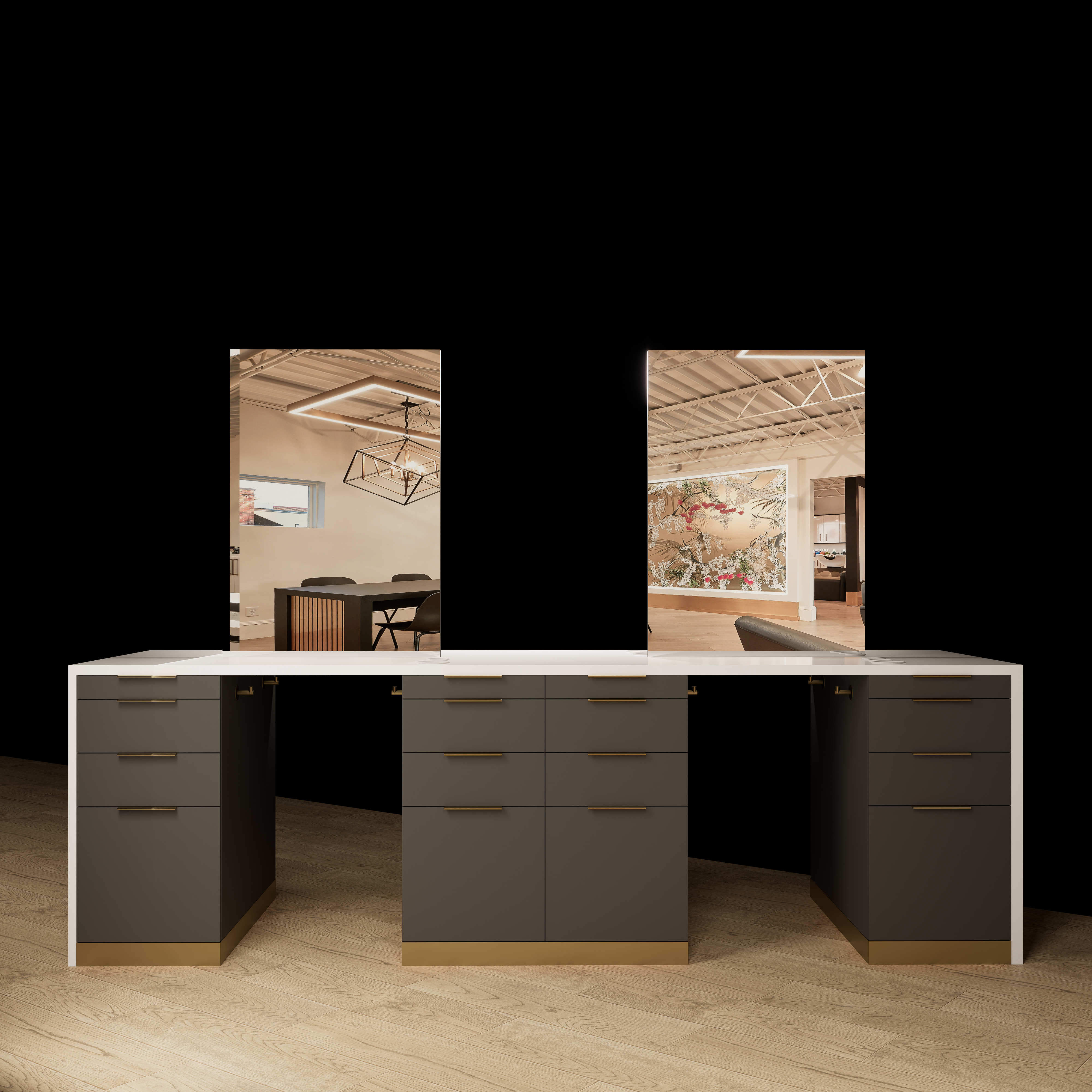 Sunset Blvd Double Sided Stylist Station Waterfall Top with Mirrors - Image 6