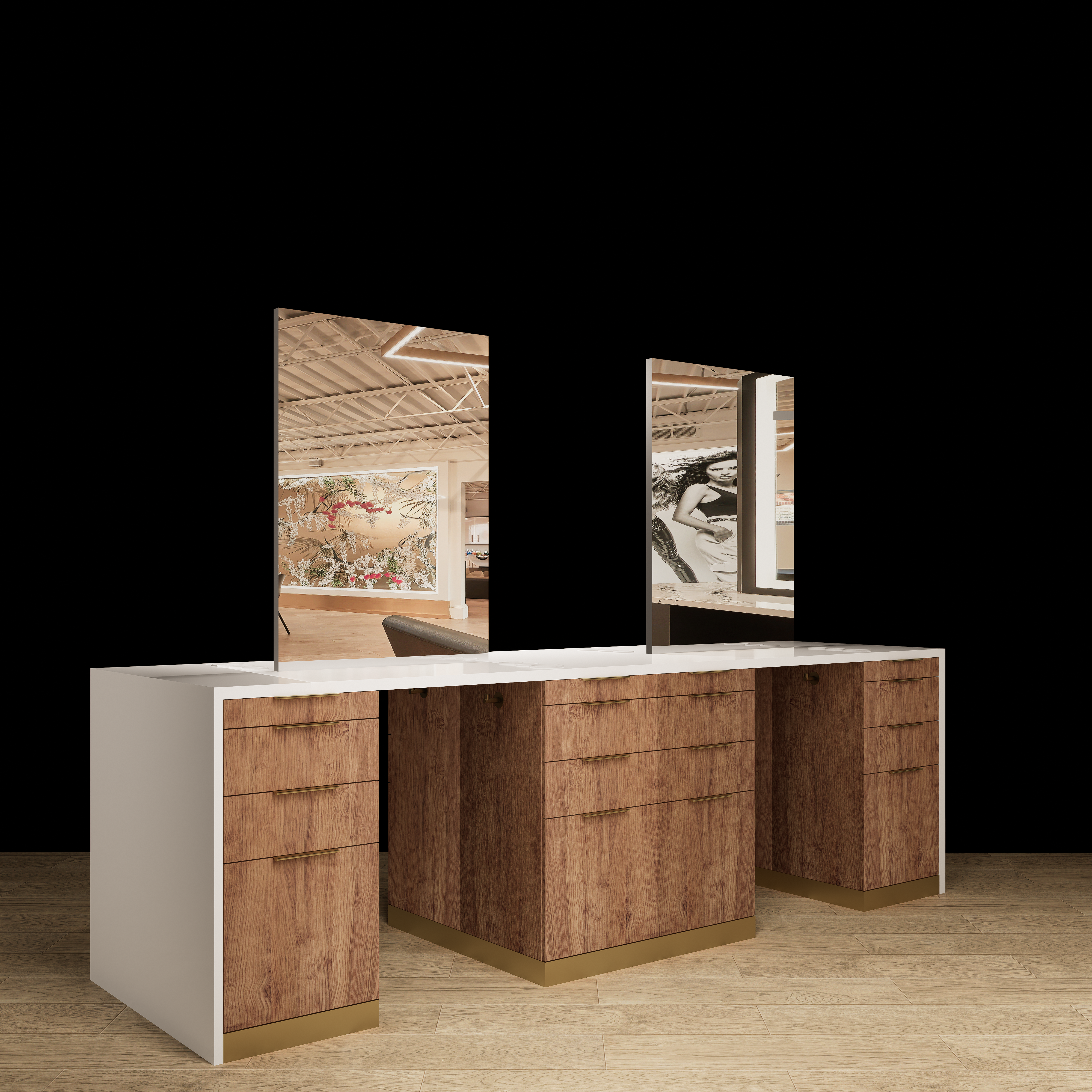 Sunset Blvd Double Sided Stylist Station Waterfall Top with Mirrors - Image 7