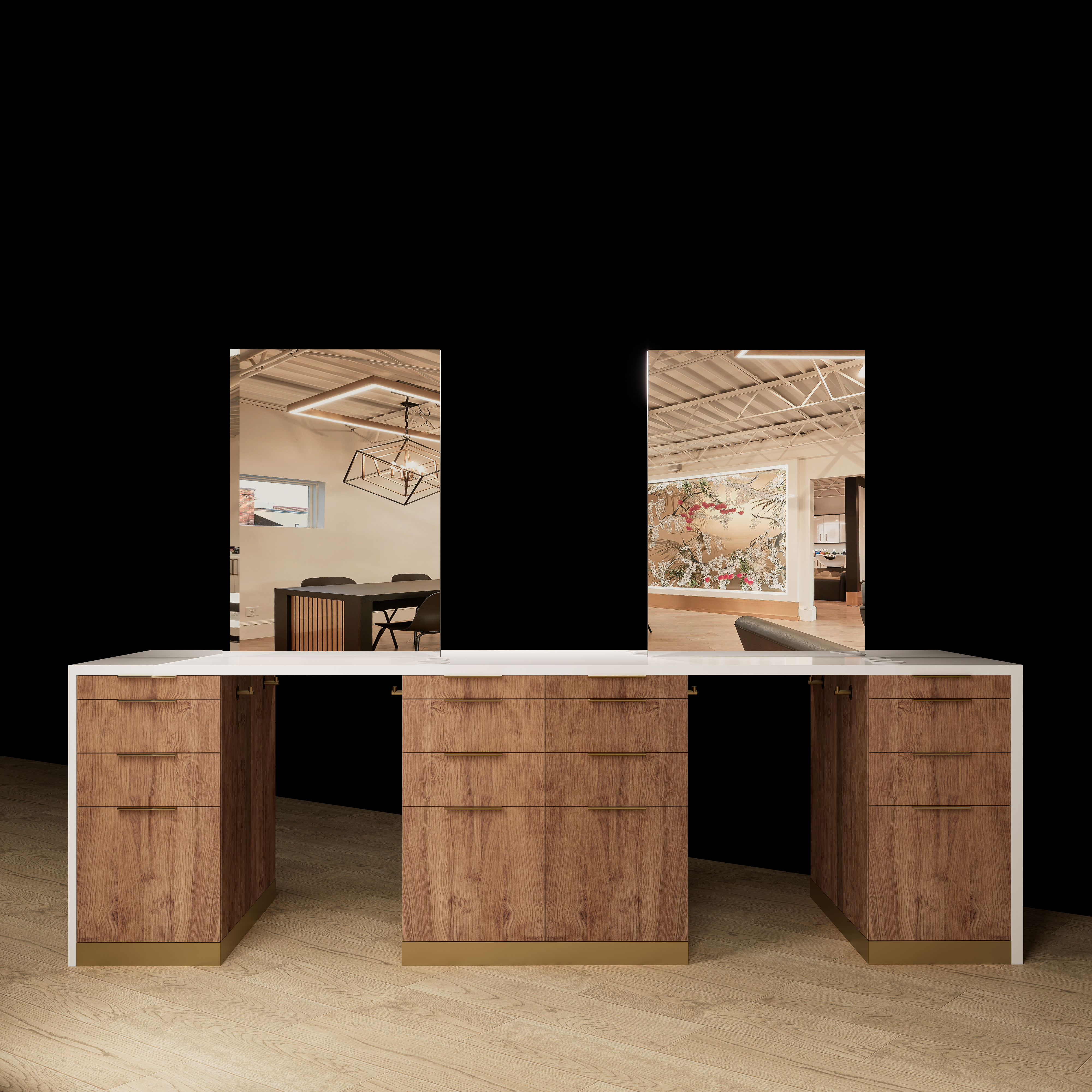 Sunset Blvd Double Sided Stylist Station Waterfall Top with Mirrors - Image 8